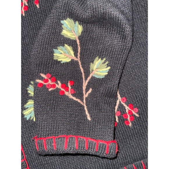 Coldwater Creek Cardinal Embroidered Sweater Women's Large Black Ramie Cotton - Picture 8 of 12